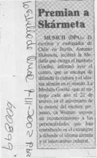 Premian a Skármeta  [artículo]