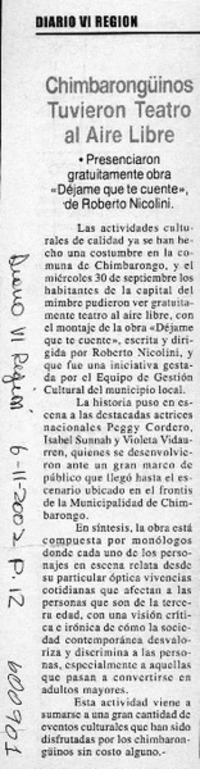 Chimbarongüinos tuvieron teatro al aire libre  [artículo]