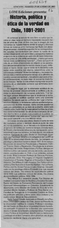 Historia, política y ética de la verdad en Chile, 1891-2001  [artículo]