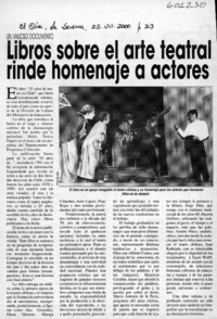 Libros sobre el arte teatral rinde homenaje a actores  [artículo]