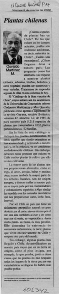 Plantas chilenas  [artículo] Osvaldo Martínez M.