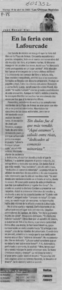 En la feria con Lafourcade  [artículo] Juan Manuel Vial