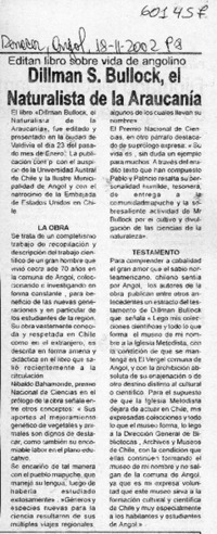 Dillman S. Bullock, el naturalista de la Araucanía  [artículo]