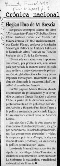 Elogían libro de M. Brescia  [artículo]