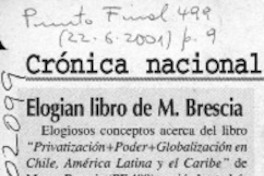 Elogían libro de M. Brescia  [artículo]