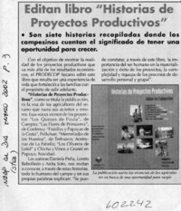 Editan libro "Historias de Proyectos Productivos"  [artículo]