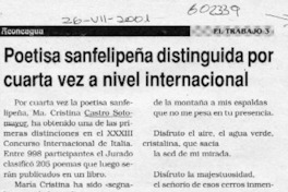 Poetisa sanfelipeña distinguida por cuarta vez a nivel internacional  [artículo]