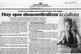 Hay que descentralizar la cultura  [artículo]