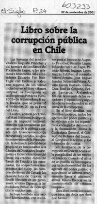 Libro sobre la corrupción pública en Chile  [artículo]
