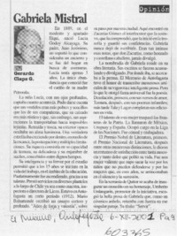 Gabriela Mistral  [artículo] Gerardo Claps Gallo