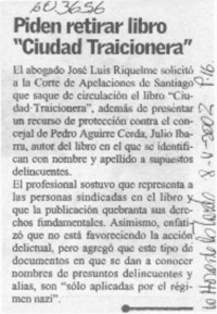 Piden retirar libro "Ciudad traicionera"  [artículo]