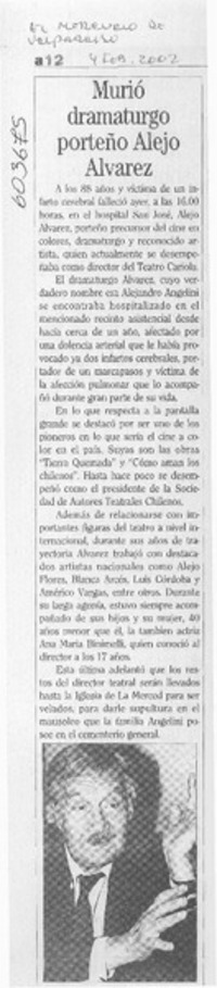 Murió dramaturgo porteño Alejo Alvarez  [artículo]