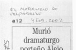 Murió dramaturgo porteño Alejo Alvarez  [artículo]