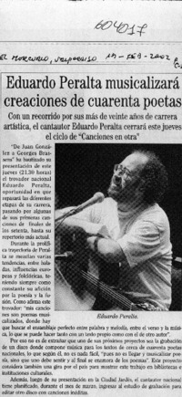 Eduardo Peralta musicalizará creaciones de cuarenta poetas  [artículo]