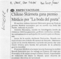 Chileno Skármeta gana premio Médicis por "La boda del poeta"  [artículo]