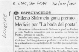 Chileno Skármeta gana premio Médicis por "La boda del poeta"  [artículo]