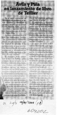 Ávila y Piña en el lanzamiento de libro de Teillier  [artículo]