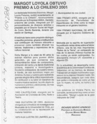 Margot Loyola obtuvo premio a lo chileno 2001  [artículo] Ricardo Bravo Aparicio