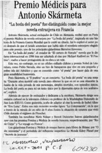 Premio Médicis para Antonio Skármeta  [artículo]