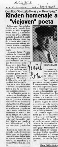 Rinden homenaje a "viejoven" poeta  [artículo] Marta Zúñiga Gatica