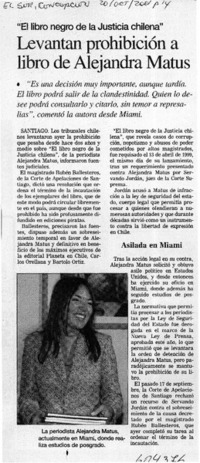 Levantan prohibición a libro de Alejandra Matus  [artículo]