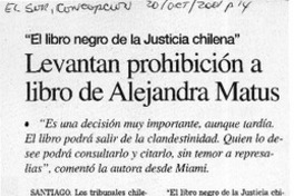 Levantan prohibición a libro de Alejandra Matus  [artículo]