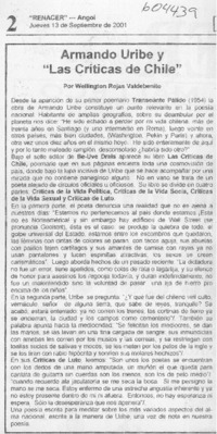 Armando Uribe y "Las críticas de Chile"  [artículo] Wellington Rojas Valdebenito