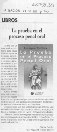La prueba en el proceso penal oral  [artículo]