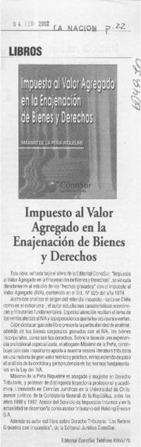 Impuesto al valor agregado en la enajenación de bienes y derechos  [artículo]