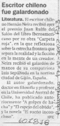 Escritor chileno fue galardonado  [artículo]