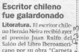 Escritor chileno fue galardonado  [artículo]