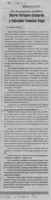 Mario Vergara Gallardo y Salvador Fuentes Vega  [artículo] Kabur Flores