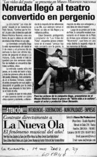 Neruda llegó al teatro convertido en pergenio  [artículo]