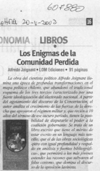 Los enigmas de la comunidad perdida  [artículo]