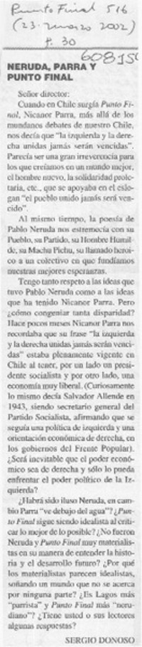 Neruda, Parra y el Punto Final  [artículo] Sergio Donoso
