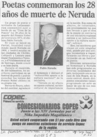 Poetas conmemoran los 28 años de muerte de Neruda  [artículo]