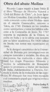 Obra de abate Molina  [artículo] Pedro Godoy P.
