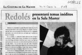Redolés presentará temas inéditos en la Sala Master  [artículo] Pablo Basadre G.