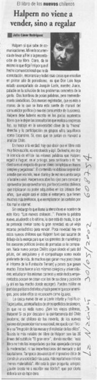 Halpern no viene a vender, sino a regalar  [artículo] Julio César Rodríguez