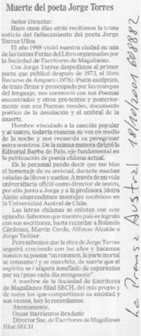 Muerte del Jorge Torres  [artículo]