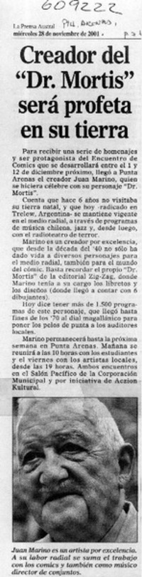 Creador del "Dr. Mortis" será profeta en su tierra  [artículo]