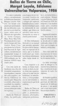 Bailes de tierra en Chile, Margot Loyola  [artículo]