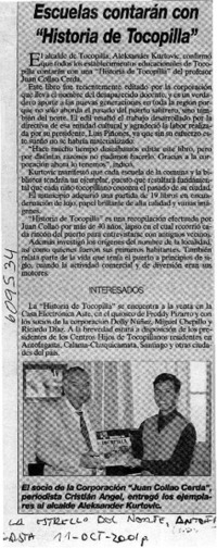Escuelas contarán con "Historia de Tocopilla"  [artículo]
