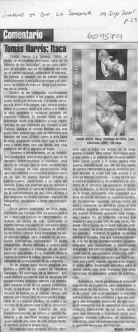 Thomas Harris, Itaca  [artículo] Walter Hoefler