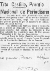 Tito Castillo, Premio Nacional de Periodismo  [artículo]