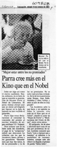 Parra cree más en el Kino que en el Nobel  [artículo]