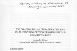 Valoración de la literatura chilena en el discurso crítico de Omer Emeth e Ignacio Valente  [artículo] Alejandra Ochoa