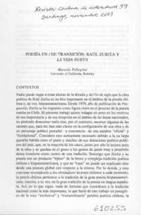 Poesía en de transición, Raúl Zurita y la vida nueva  [artículo] Marcelo Pellegrini