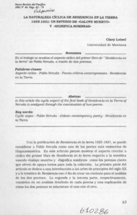 La naturaleza cíclica de Residencia en la tierra 1925-1931, un estudio de "Galope muerto" y "significa sombras"  [artículo] Clary Loisel
