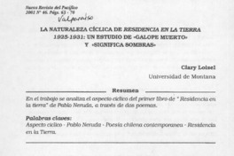 La naturaleza cíclica de Residencia en la tierra 1925-1931, un estudio de "Galope muerto" y "significa sombras"  [artículo] Clary Loisel
